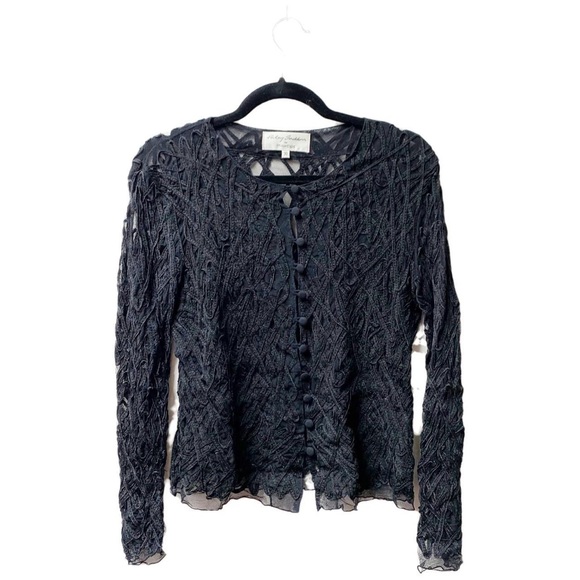 (SOLD) Patsy Seddon for Phase Eight Black Mesh Ribbon Appliqué Cardigan - Picture 1 of 7